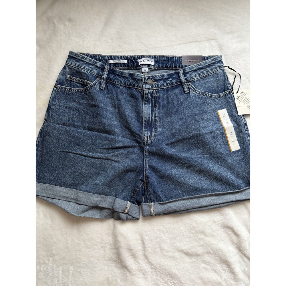 Ava & Viv High Rise Midi Denim Shorts Blue 16 Relaxed Fit Stretch Cuffed